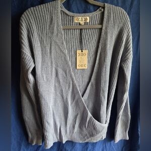 Pink Rose Women's Faux Wrap Sweater in Powder Blue NWT